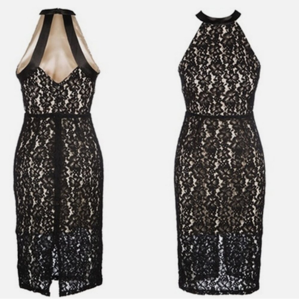ABS by Allen Schwartz Halter Floral Lace Midi Dress